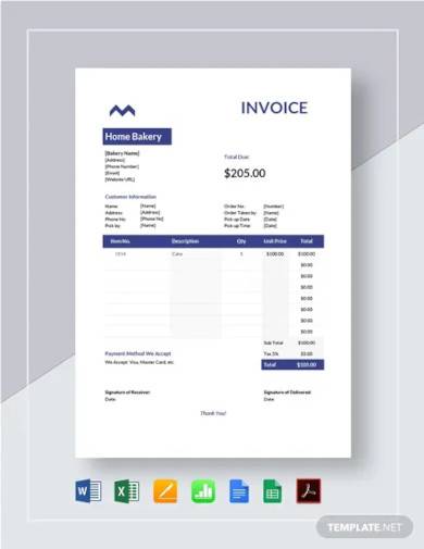 FREE 10  Bakery Invoice Samples in MS Word MS Excel Pages Numbers