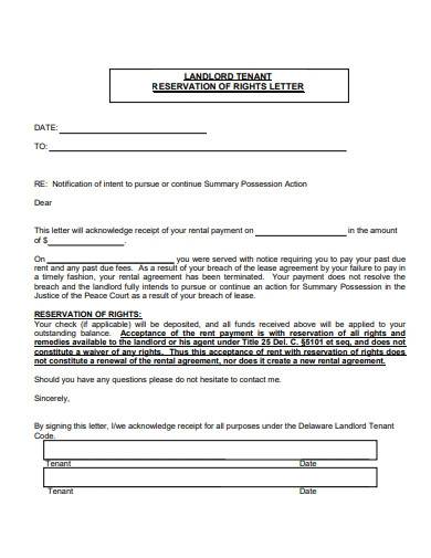 landlord tenant reservation of rights letter
