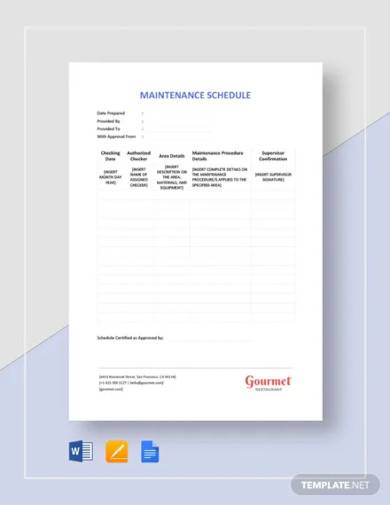 maintenance schedule template