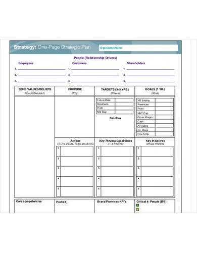 one page strategic plan form