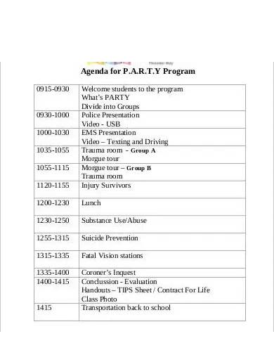 party program agenda template