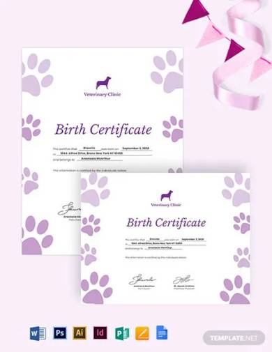 FREE 10  Pet Birth Certificate Samples in MS Word PSD AI