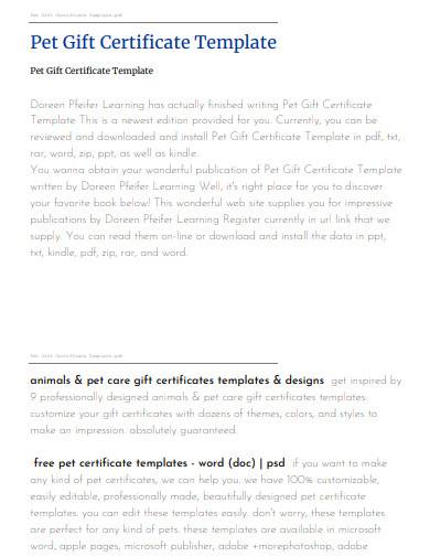pet gift certificate template