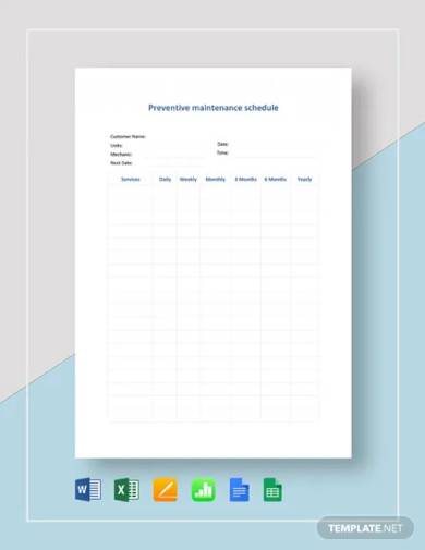 preventive maintenance schedule template