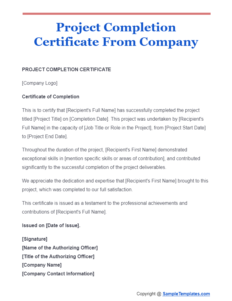 project completion certificate from company