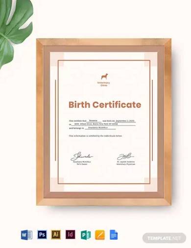 puppy birth certificate template