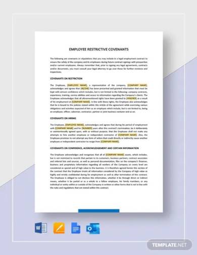 restrictive covenants for employment agreement template