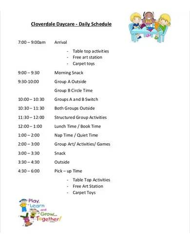 DAYCARE DAILY Schedules childcare Center Printable Daily Schedule Preschool Preschool Schedule 