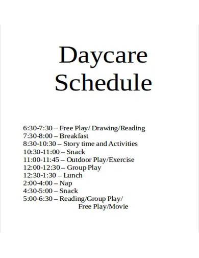 sample daycare schedule