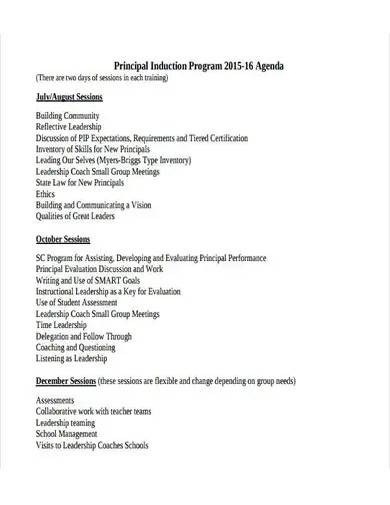 sample induction program agenda