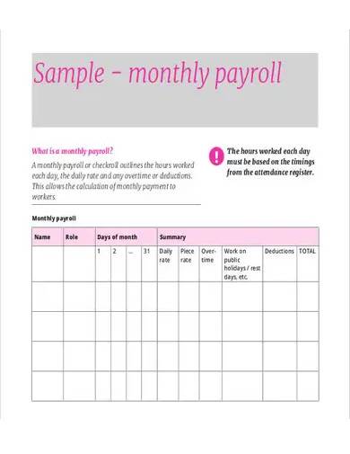 sample monthly payroll sheet