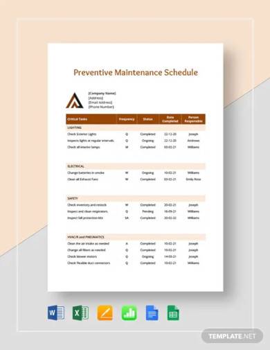 sample preventive maintenance schedule template
