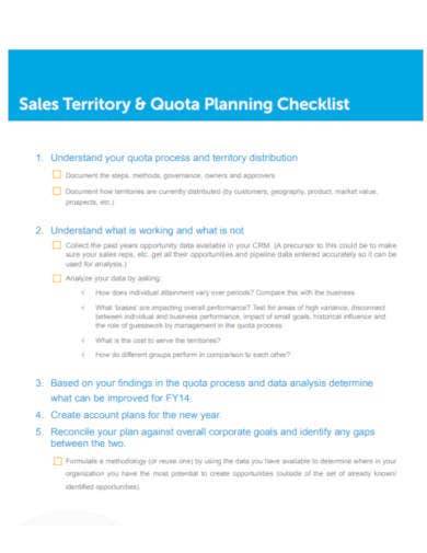 sample sales territory planning checklist