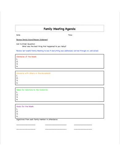 sample weekly family meeting agenda