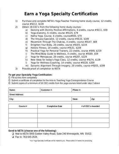 sample yoga trainer certificate