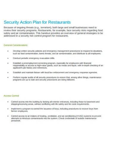 security action plan for restaurant
