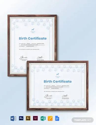 simple pet birth certificate template