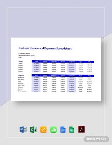 small business income and expenses spreadsheet