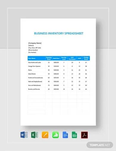 small business inventory spreadsheet template