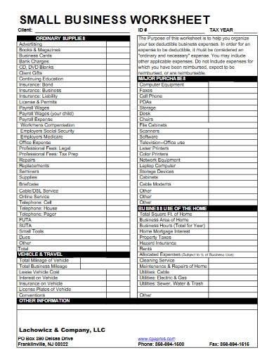 small business worksheet format