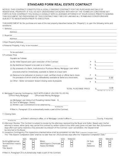 standard form real estate contract