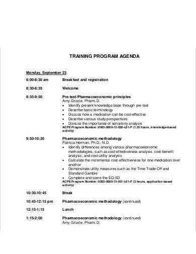 training program agenda sample