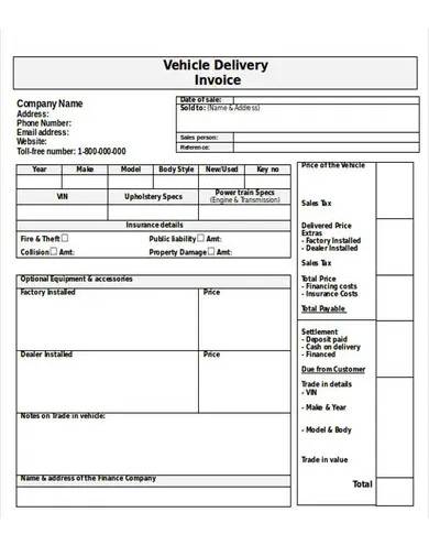 vehicle delivery invoice