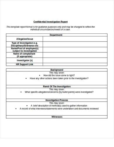 workplace confidential investigation report