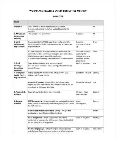 workplace safety meeting minutes