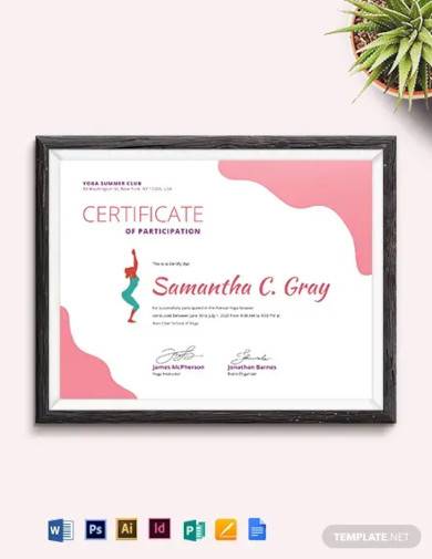 yoga certificate template