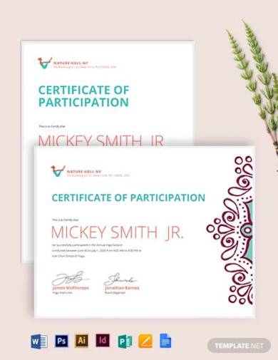 yoga participation certificate template