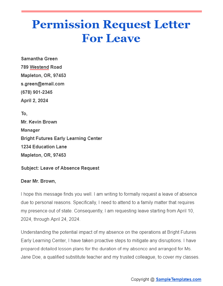 permission request letter for leave