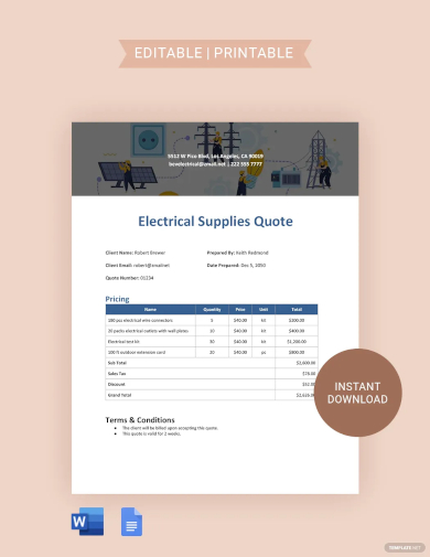 electrical shop quotation template