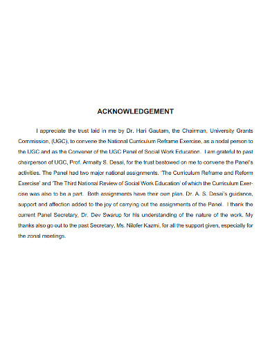 acknowledgement format for project report