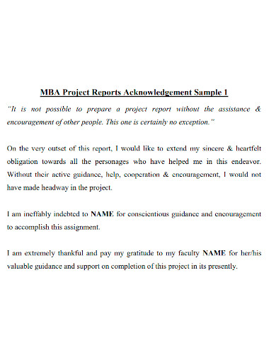 acknowledgement for mba project report