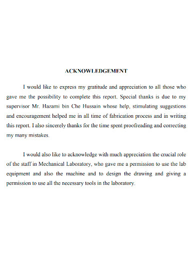acknowledgement for project report sample