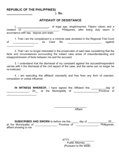 affidavit of desistance