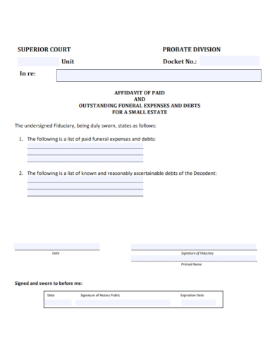 affidavit of paid outstanding funeral expenses