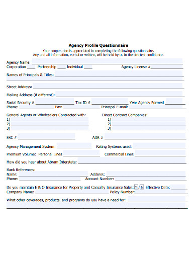agency profile questionnaire