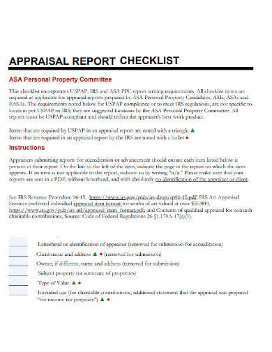 appraisal report checklist