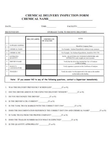 chemical delivery inspection form