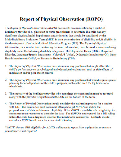 child physical observation report