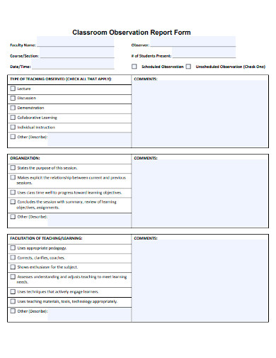 classroom teaching observation report form
