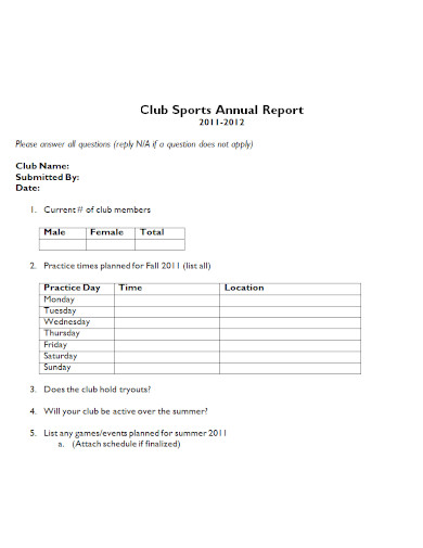 club sports report form