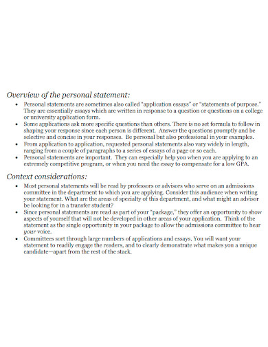 college application personal statement overview