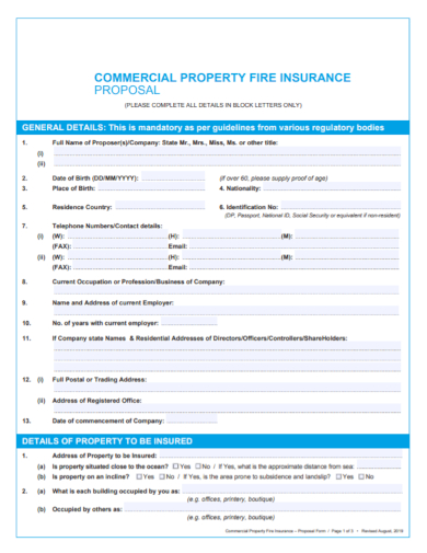 commercial property fire insurance proposal