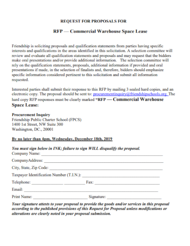 commercial warehouse lease request for proposal