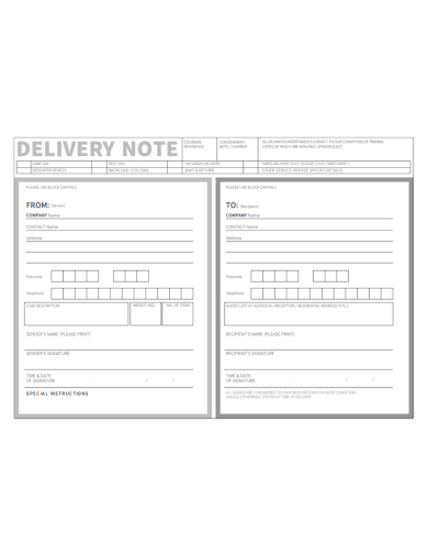 company new delivery note