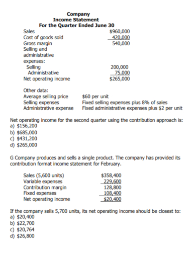 company quarterly income statement