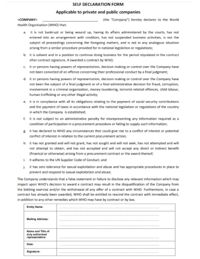 covid 19 self declaration form